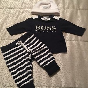 Hugo Boss 3 pc set. Top, pants and hat. 1 month. Outgrew, excellent condition